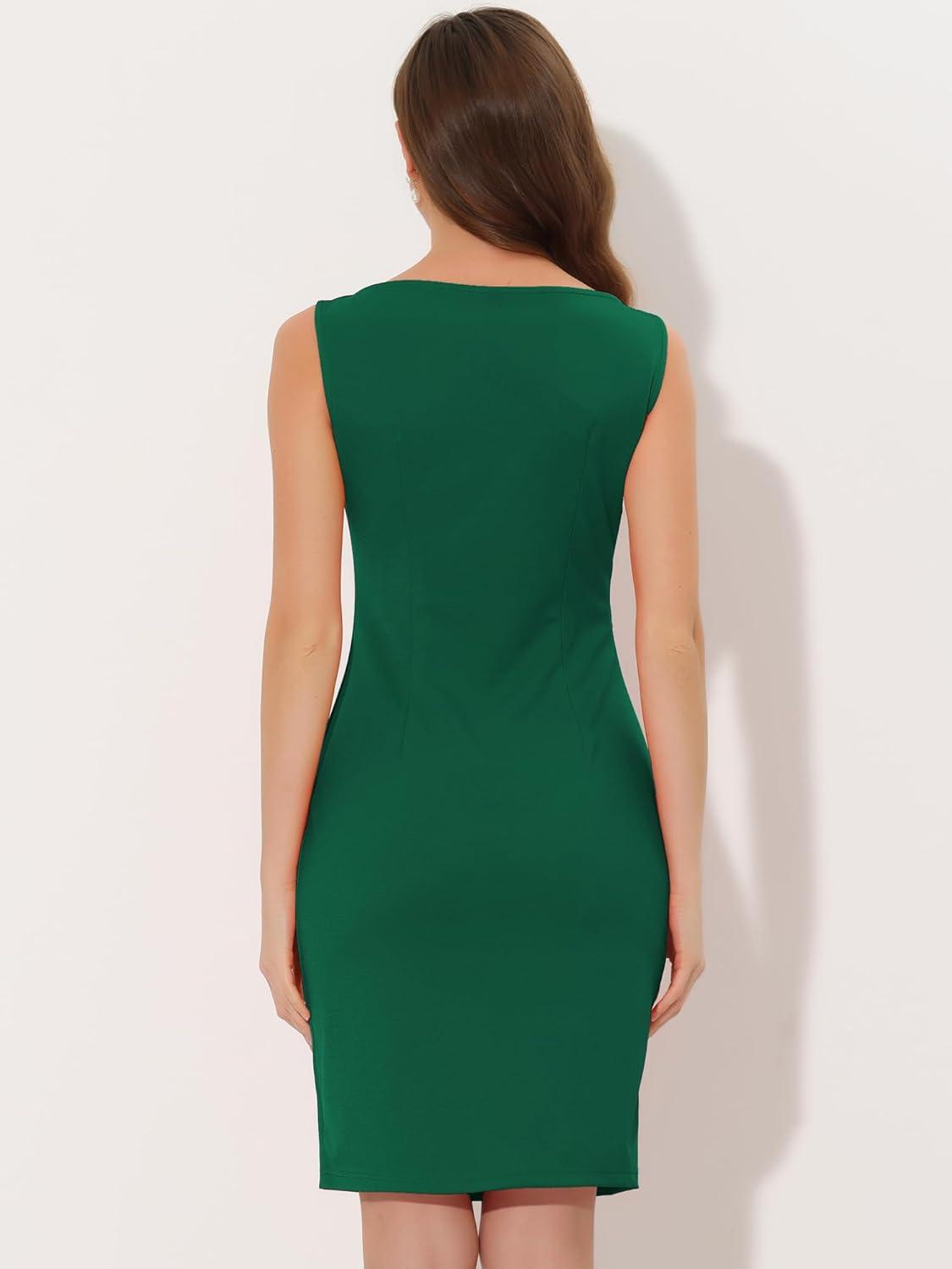 imageAllegra K Sleeveless Sheath Dress for Womens Pencil Boat Neck Business Professional Office DressesDark Green