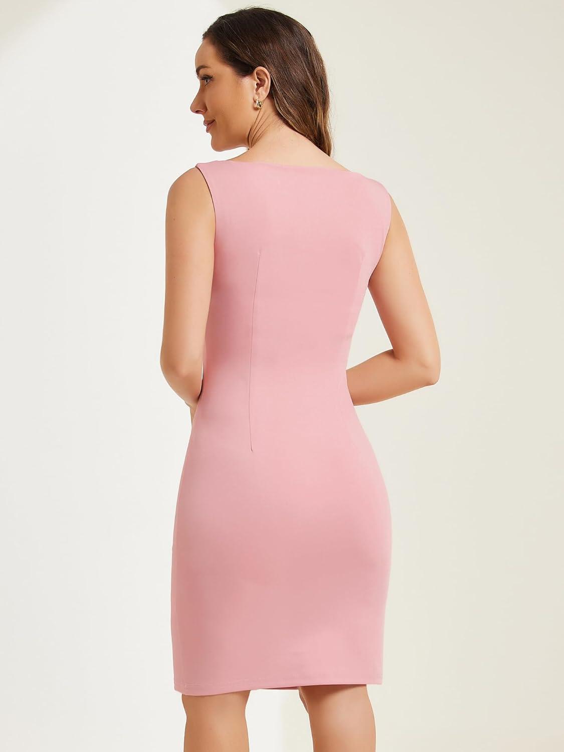 imageAllegra K Sleeveless Sheath Dress for Womens Pencil Boat Neck Business Professional Office DressesDark Pink