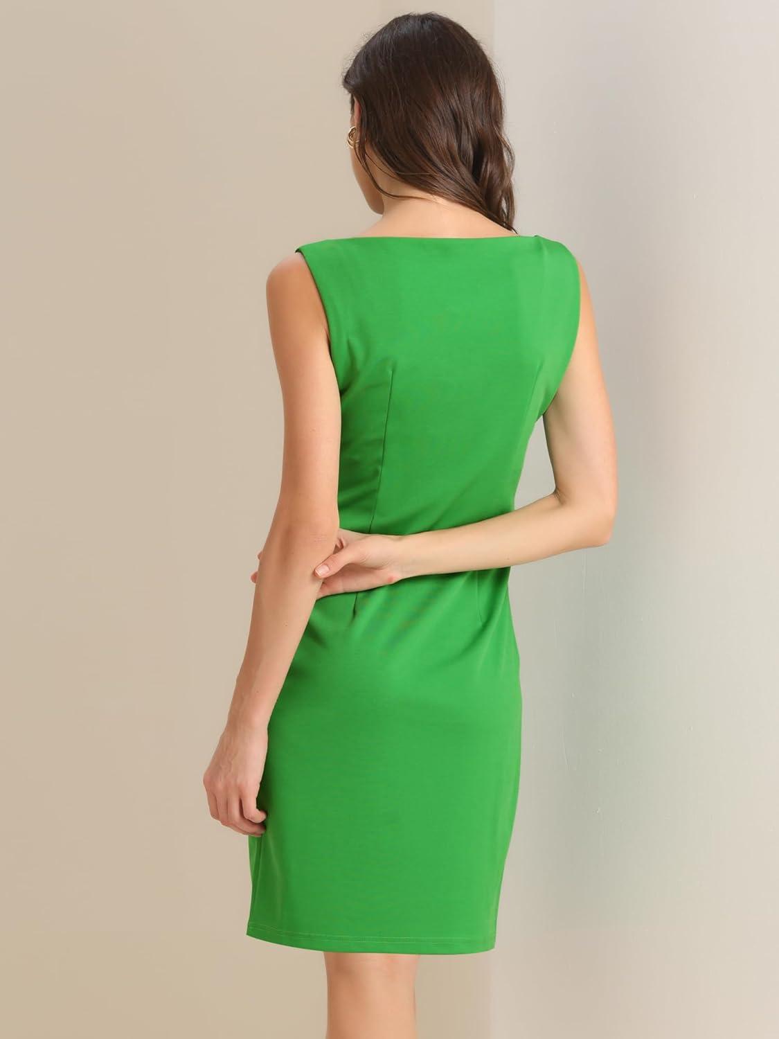 imageAllegra K Sleeveless Sheath Dress for Womens Pencil Boat Neck Business Professional Office DressesGrass Green