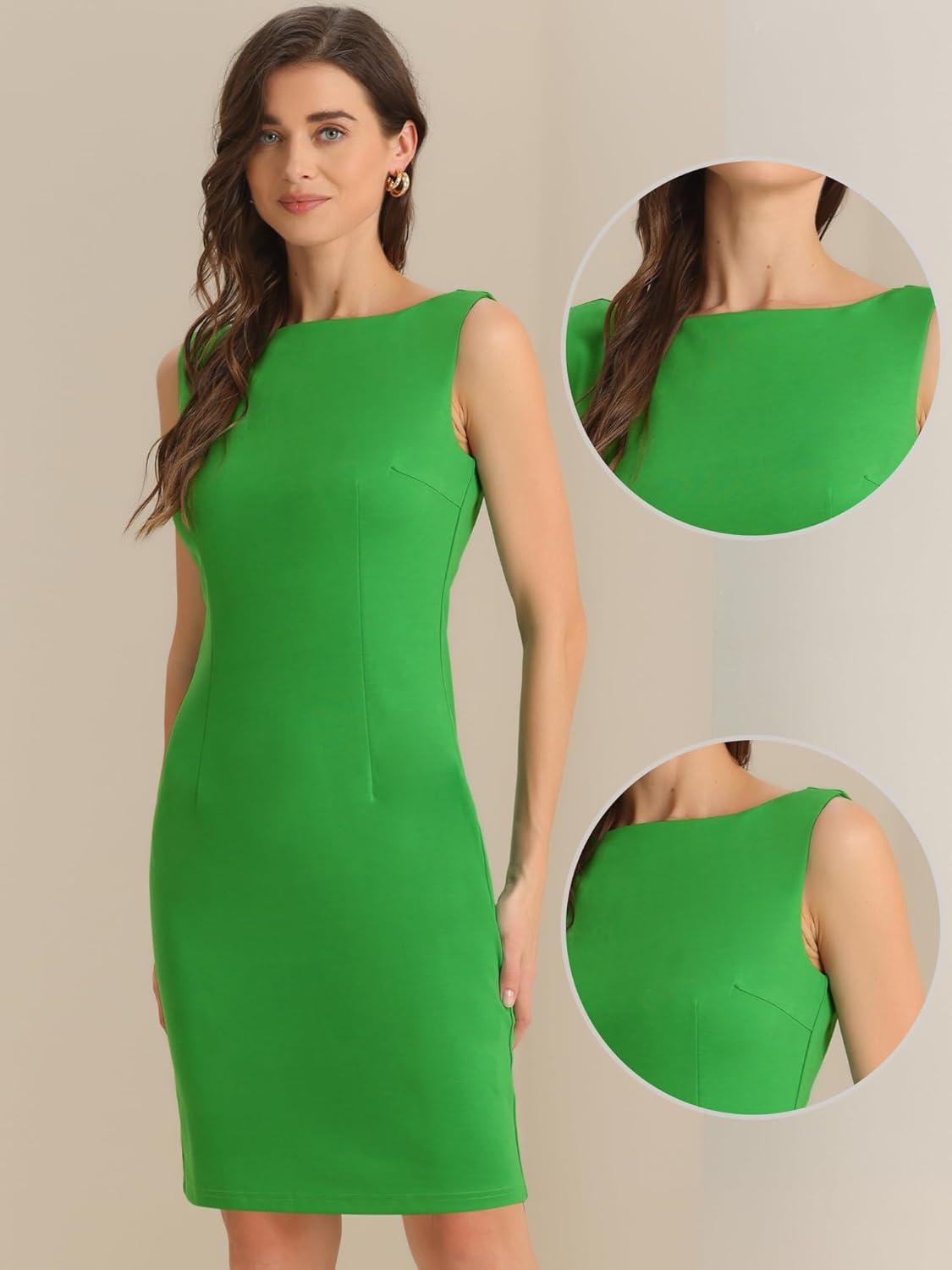 imageAllegra K Sleeveless Sheath Dress for Womens Pencil Boat Neck Business Professional Office DressesGrass Green