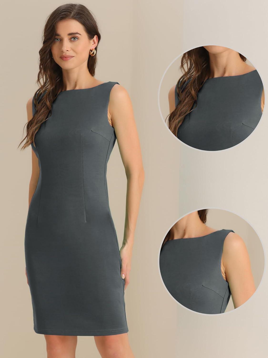 imageAllegra K Sleeveless Sheath Dress for Womens Pencil Boat Neck Business Professional Office DressesGrey