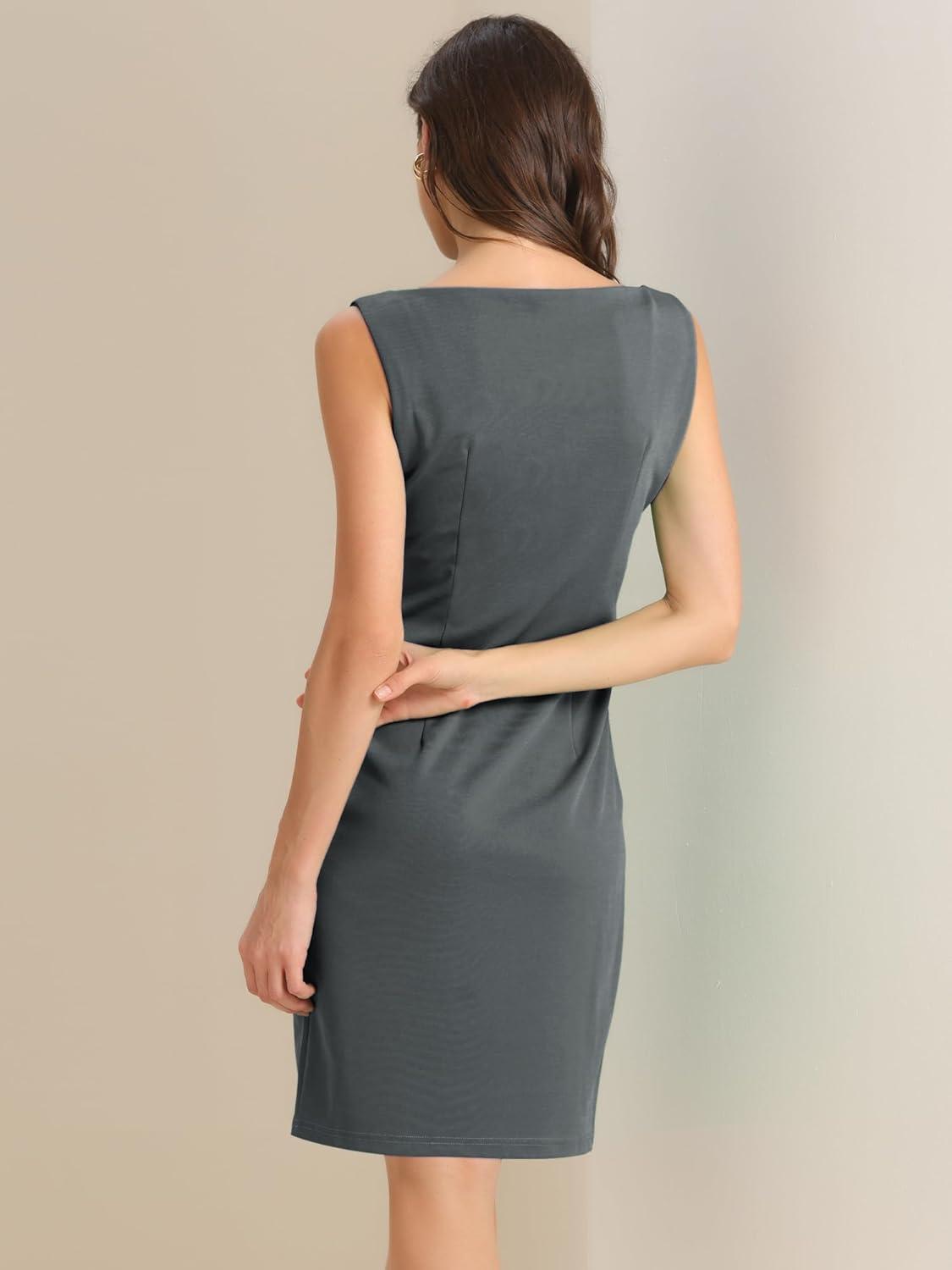 imageAllegra K Sleeveless Sheath Dress for Womens Pencil Boat Neck Business Professional Office DressesGrey