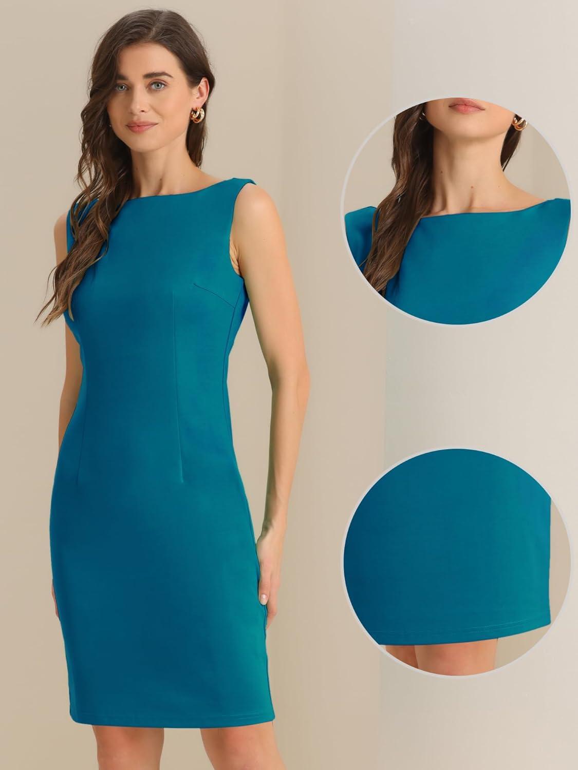 imageAllegra K Sleeveless Sheath Dress for Womens Pencil Boat Neck Business Professional Office DressesLake Green
