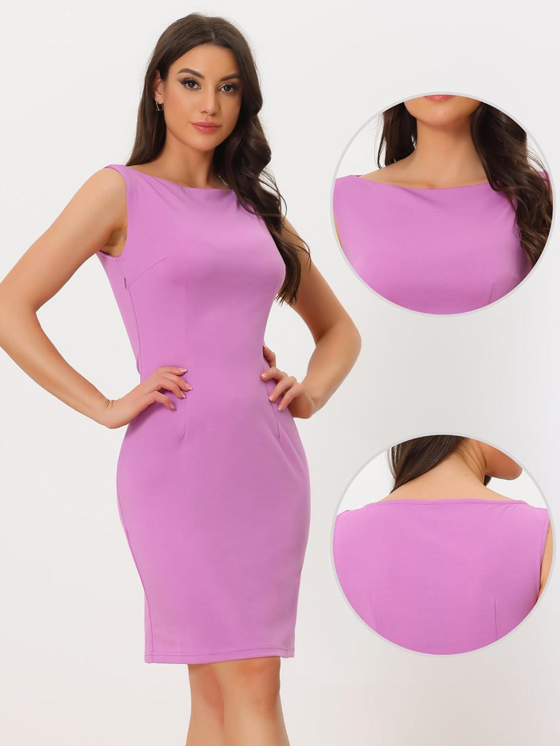 imageAllegra K Sleeveless Sheath Dress for Womens Pencil Boat Neck Business Professional Office DressesLavender