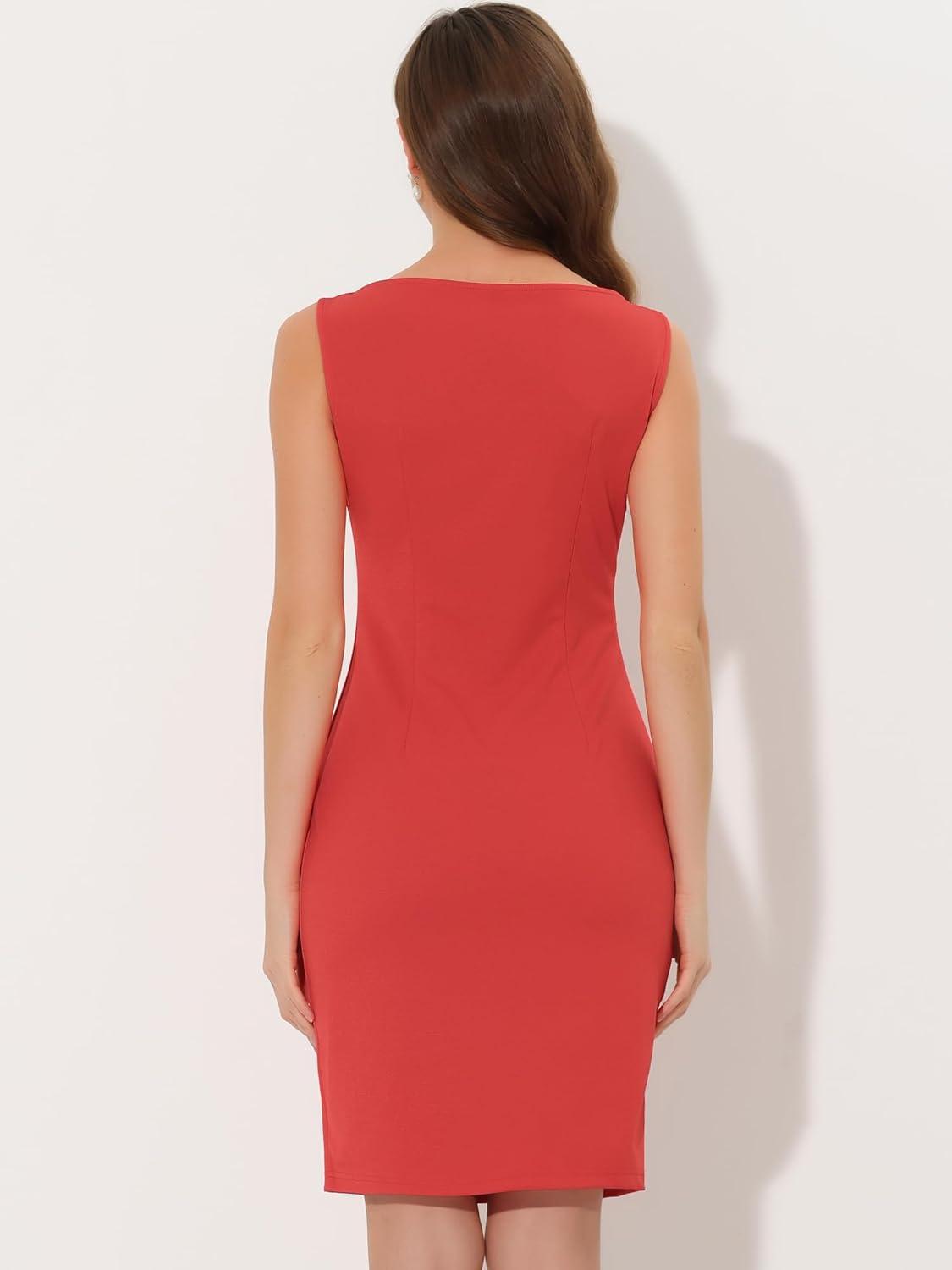 imageAllegra K Sleeveless Sheath Dress for Womens Pencil Boat Neck Business Professional Office DressesOrange