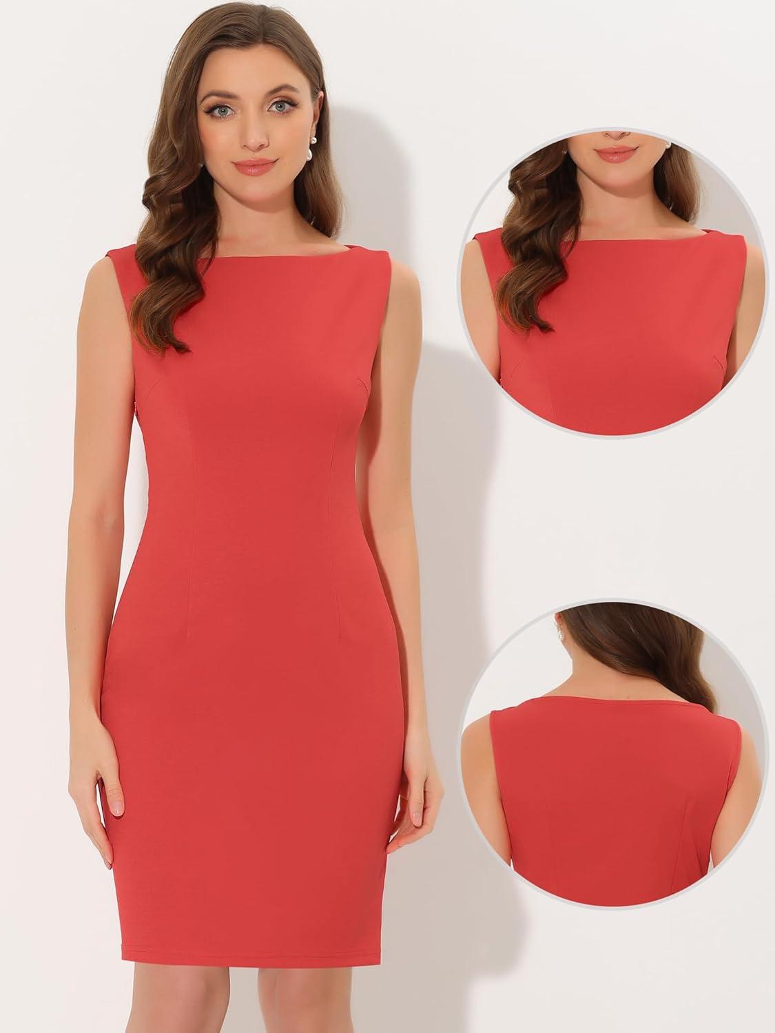 imageAllegra K Sleeveless Sheath Dress for Womens Pencil Boat Neck Business Professional Office DressesOrange