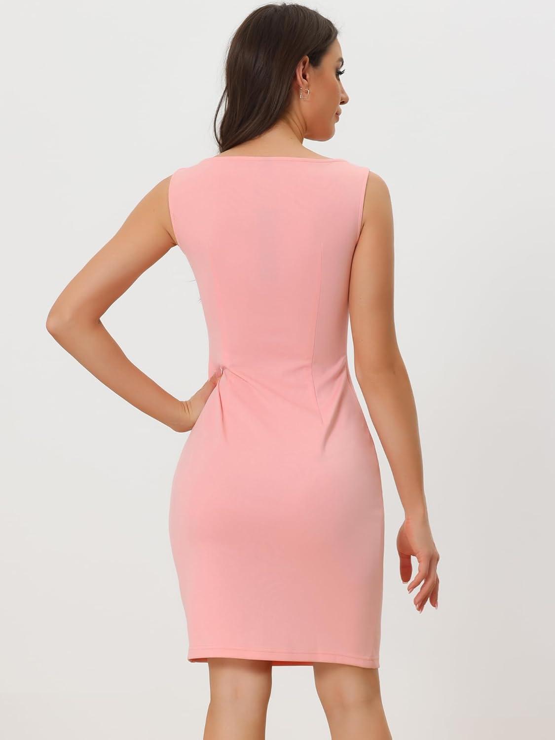 imageAllegra K Sleeveless Sheath Dress for Womens Pencil Boat Neck Business Professional Office DressesPink