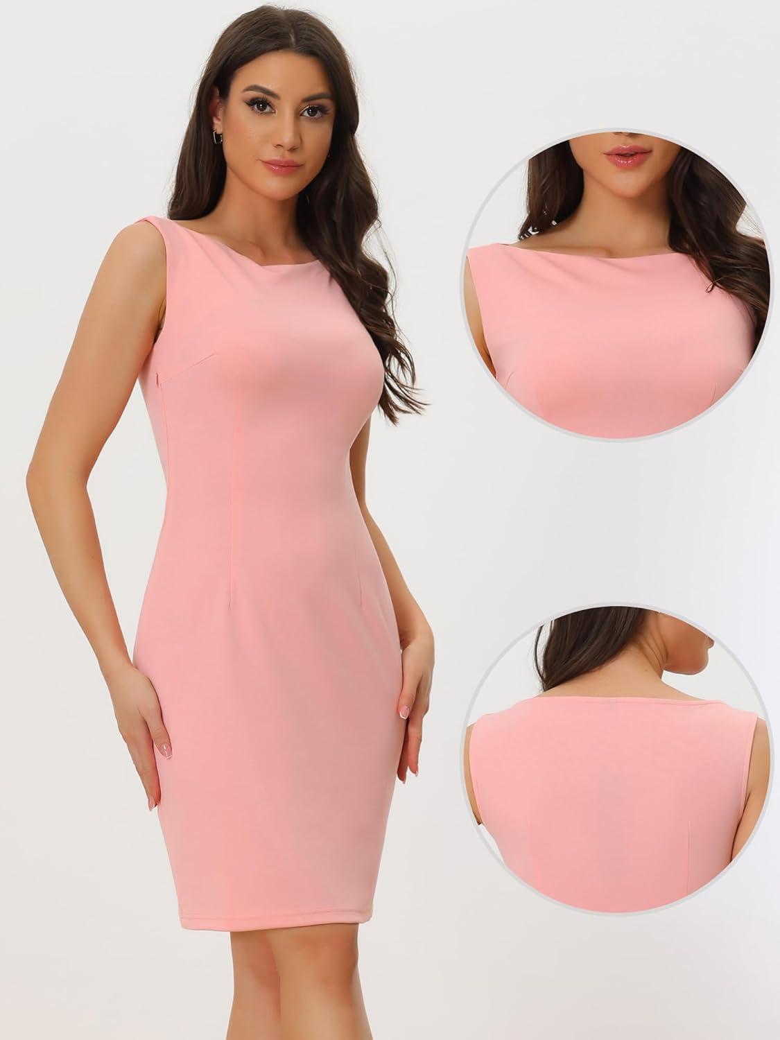 imageAllegra K Sleeveless Sheath Dress for Womens Pencil Boat Neck Business Professional Office DressesPink