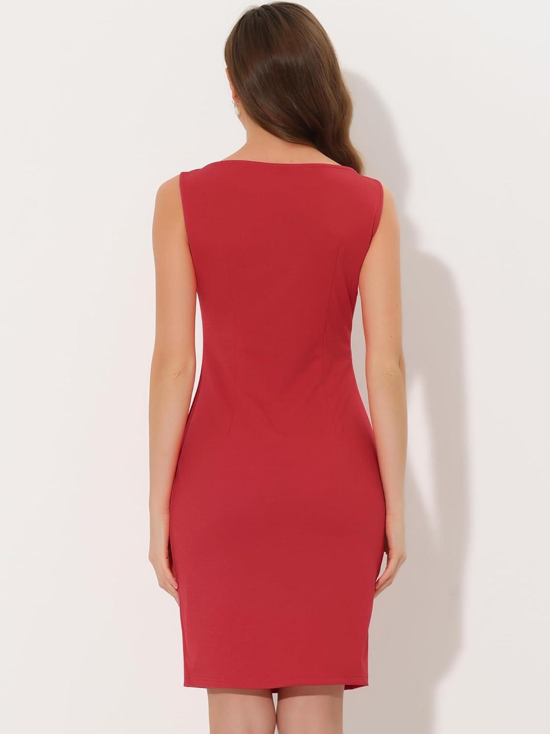 imageAllegra K Sleeveless Sheath Dress for Womens Pencil Boat Neck Business Professional Office DressesRed