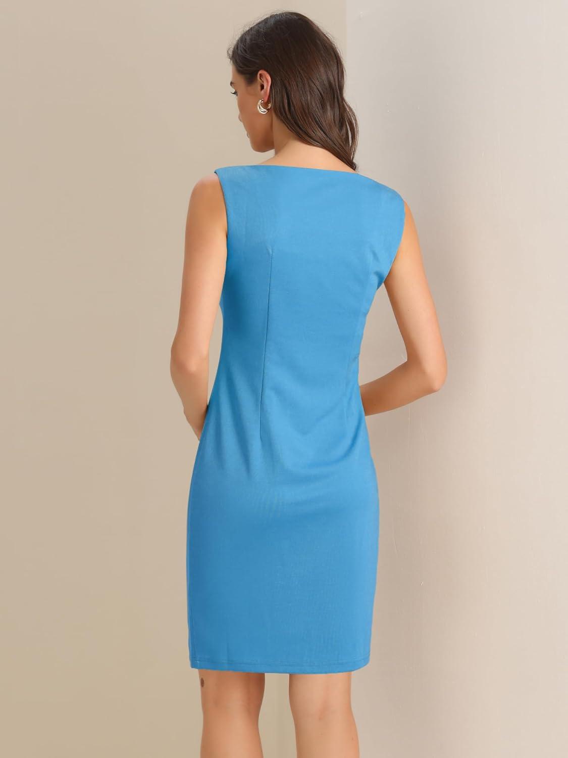 imageAllegra K Sleeveless Sheath Dress for Womens Pencil Boat Neck Business Professional Office DressesSky Blue