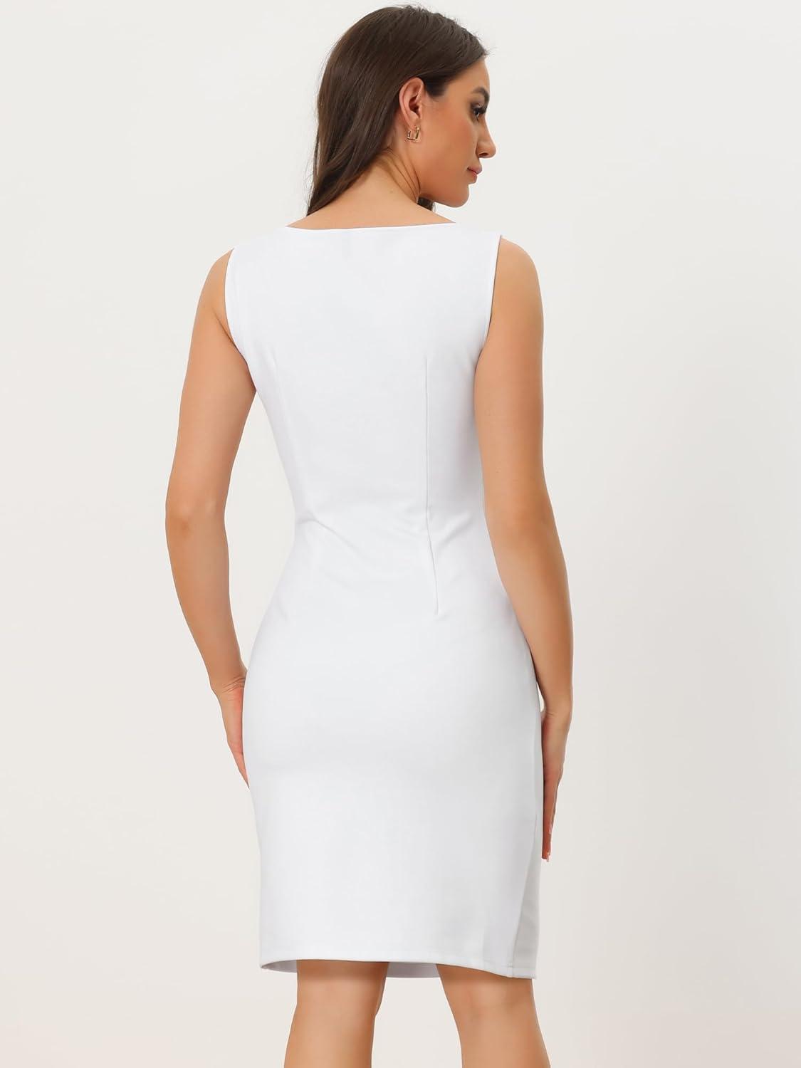 imageAllegra K Sleeveless Sheath Dress for Womens Pencil Boat Neck Business Professional Office DressesWhite