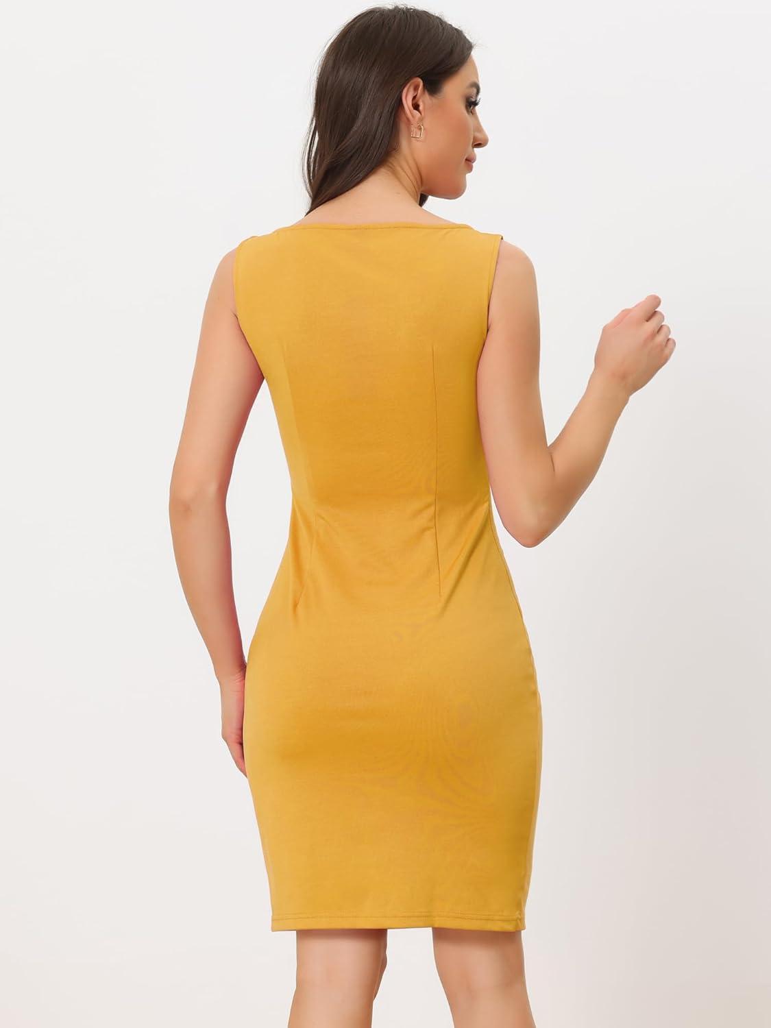imageAllegra K Sleeveless Sheath Dress for Womens Pencil Boat Neck Business Professional Office DressesYellow