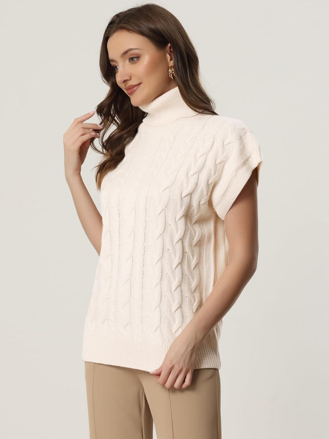 imageAllegra K Womens Casual Turtleneck Sweaters Mock Neck Twist Sleeveless Vests Knit Pullover Sweater VestApricot