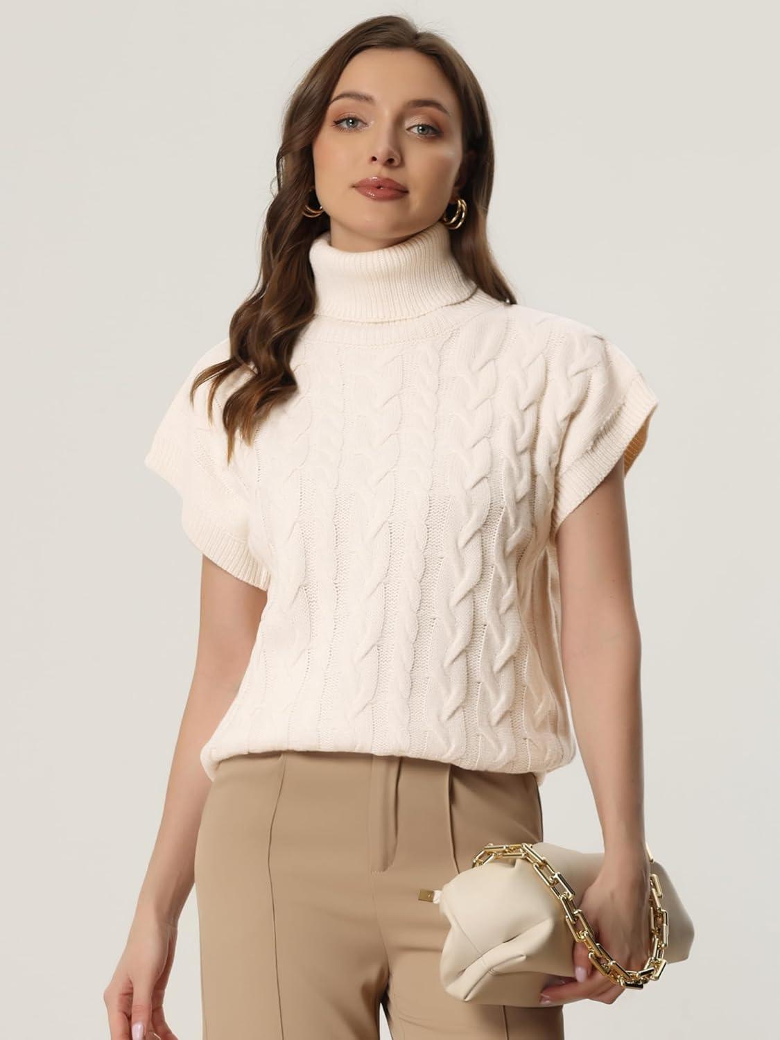 imageAllegra K Womens Casual Turtleneck Sweaters Mock Neck Twist Sleeveless Vests Knit Pullover Sweater VestApricot