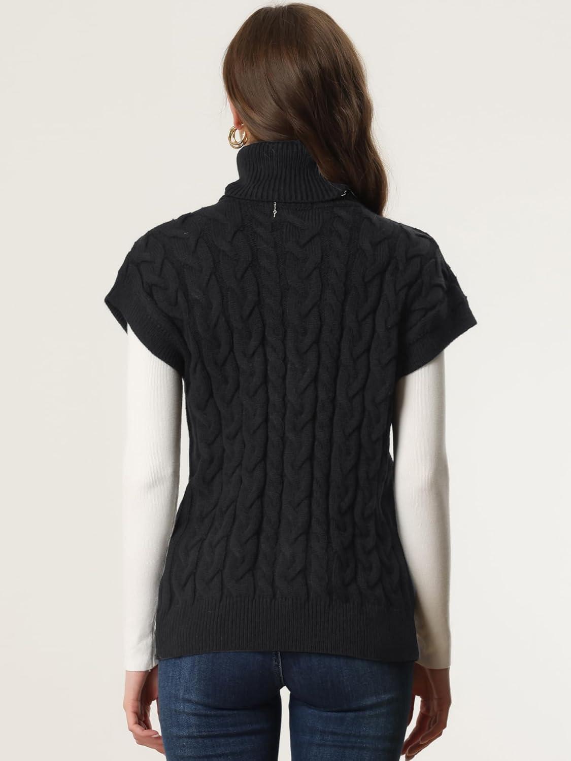imageAllegra K Womens Casual Turtleneck Sweaters Mock Neck Twist Sleeveless Vests Knit Pullover Sweater VestBlack