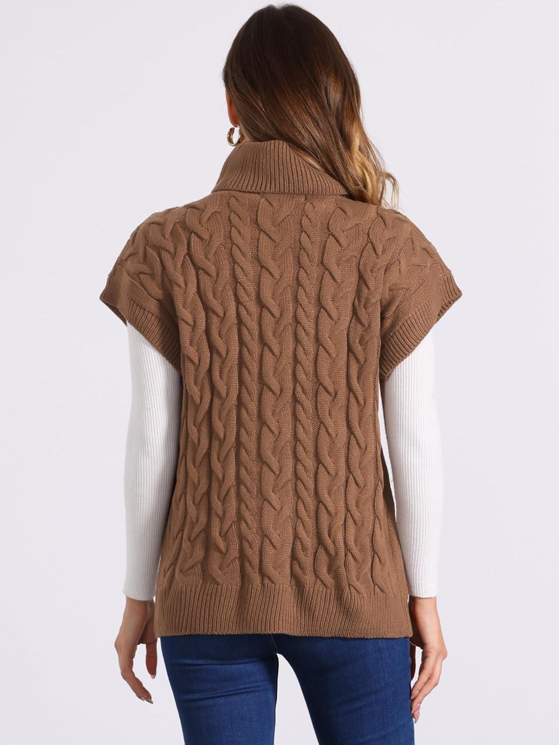imageAllegra K Womens Casual Turtleneck Sweaters Mock Neck Twist Sleeveless Vests Knit Pullover Sweater VestBrown