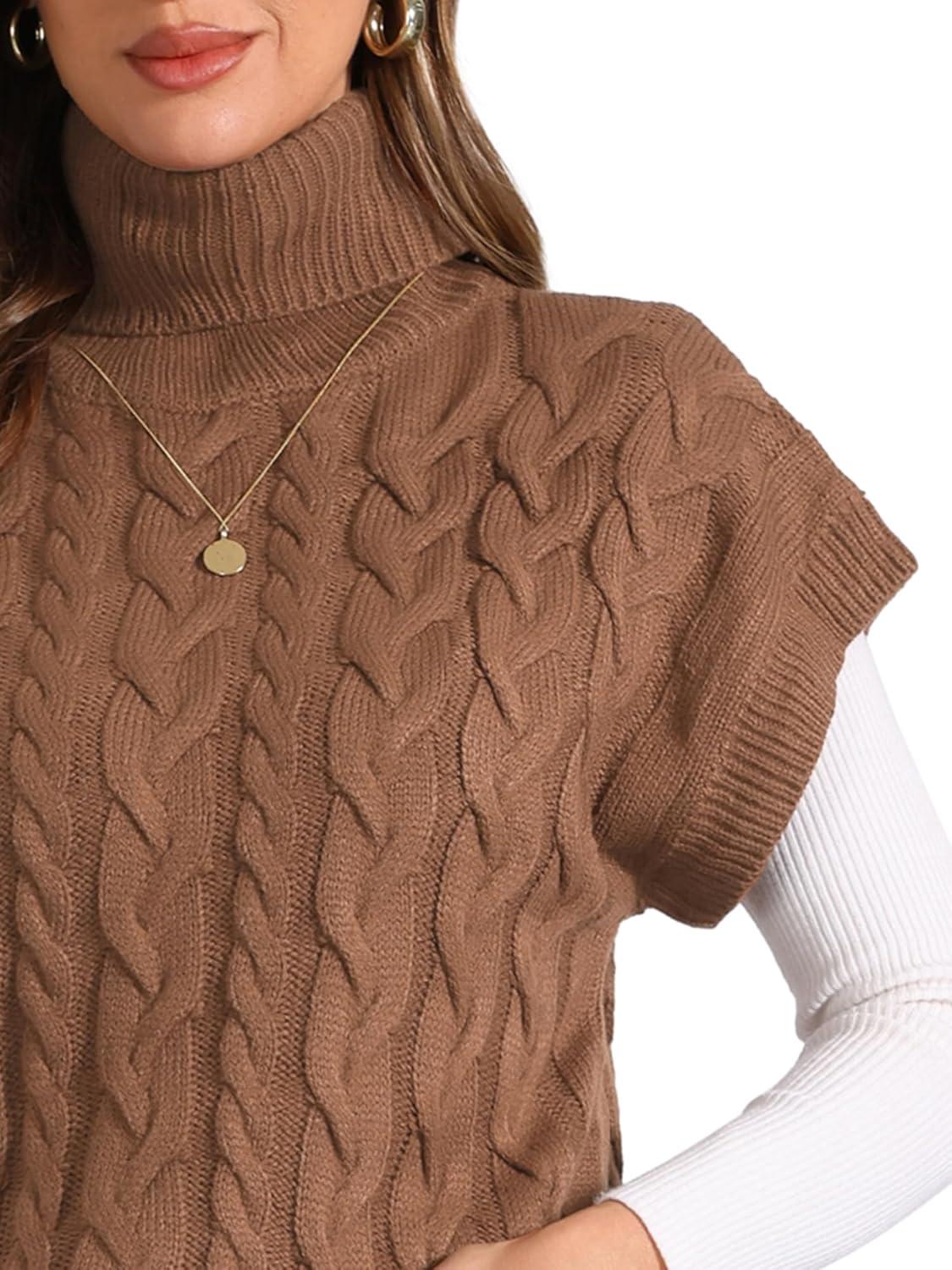 imageAllegra K Womens Casual Turtleneck Sweaters Mock Neck Twist Sleeveless Vests Knit Pullover Sweater VestBrown