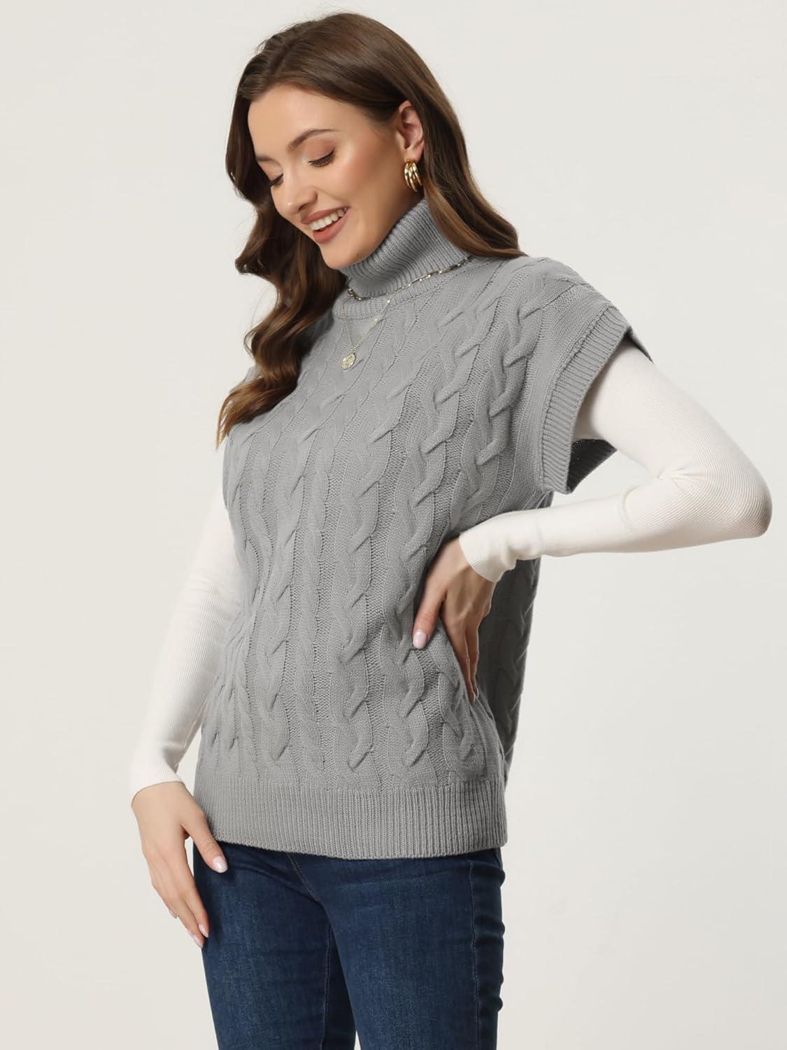 imageAllegra K Womens Casual Turtleneck Sweaters Mock Neck Twist Sleeveless Vests Knit Pullover Sweater VestGrey