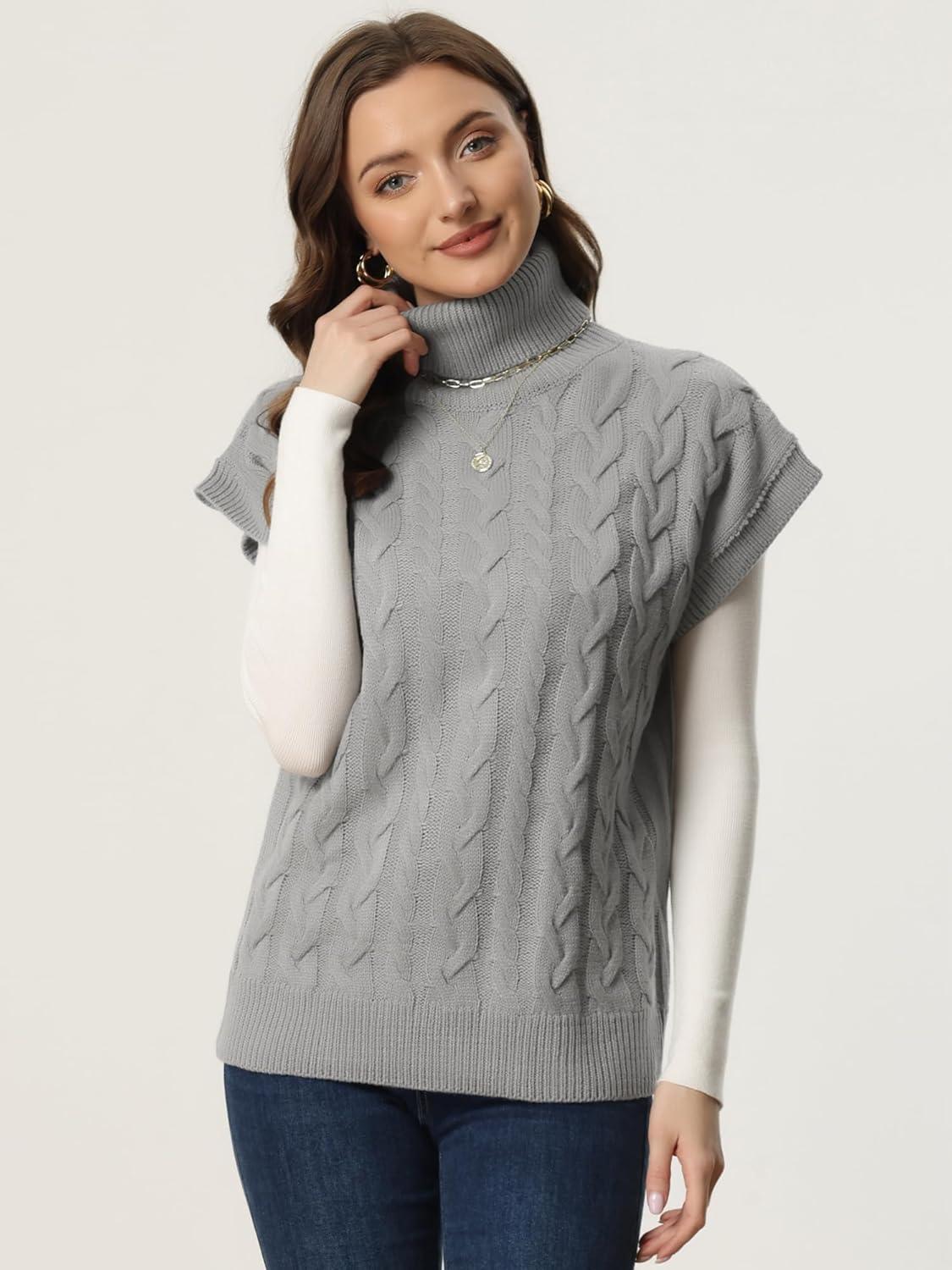 imageAllegra K Womens Casual Turtleneck Sweaters Mock Neck Twist Sleeveless Vests Knit Pullover Sweater VestGrey