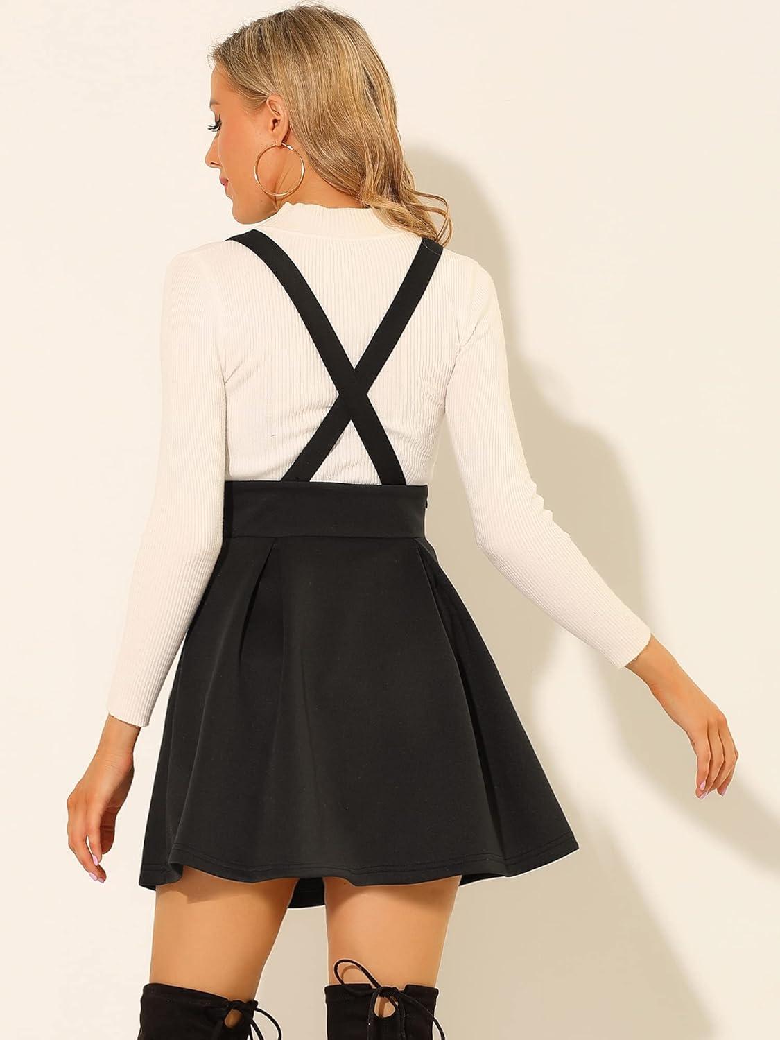 imageAllegra K Womens High Waist Brace Skirts ALine Mini Lace Up Suspender SkirtBlack