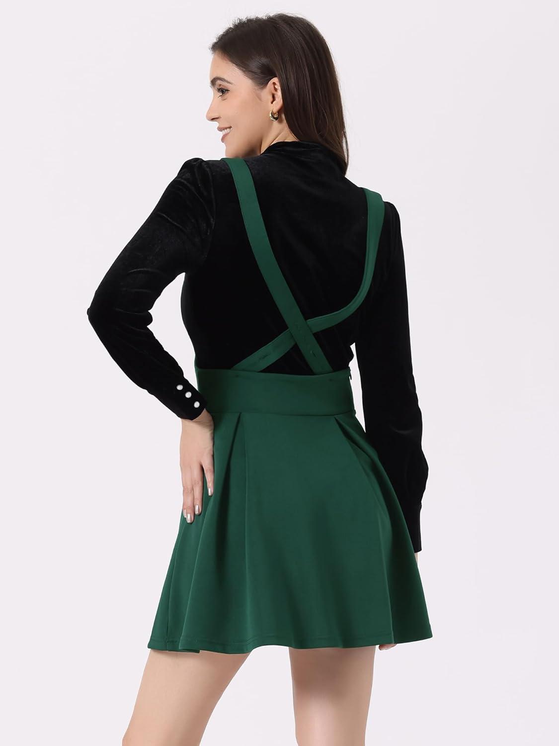 imageAllegra K Womens High Waist Brace Skirts ALine Mini Lace Up Suspender SkirtDark Green
