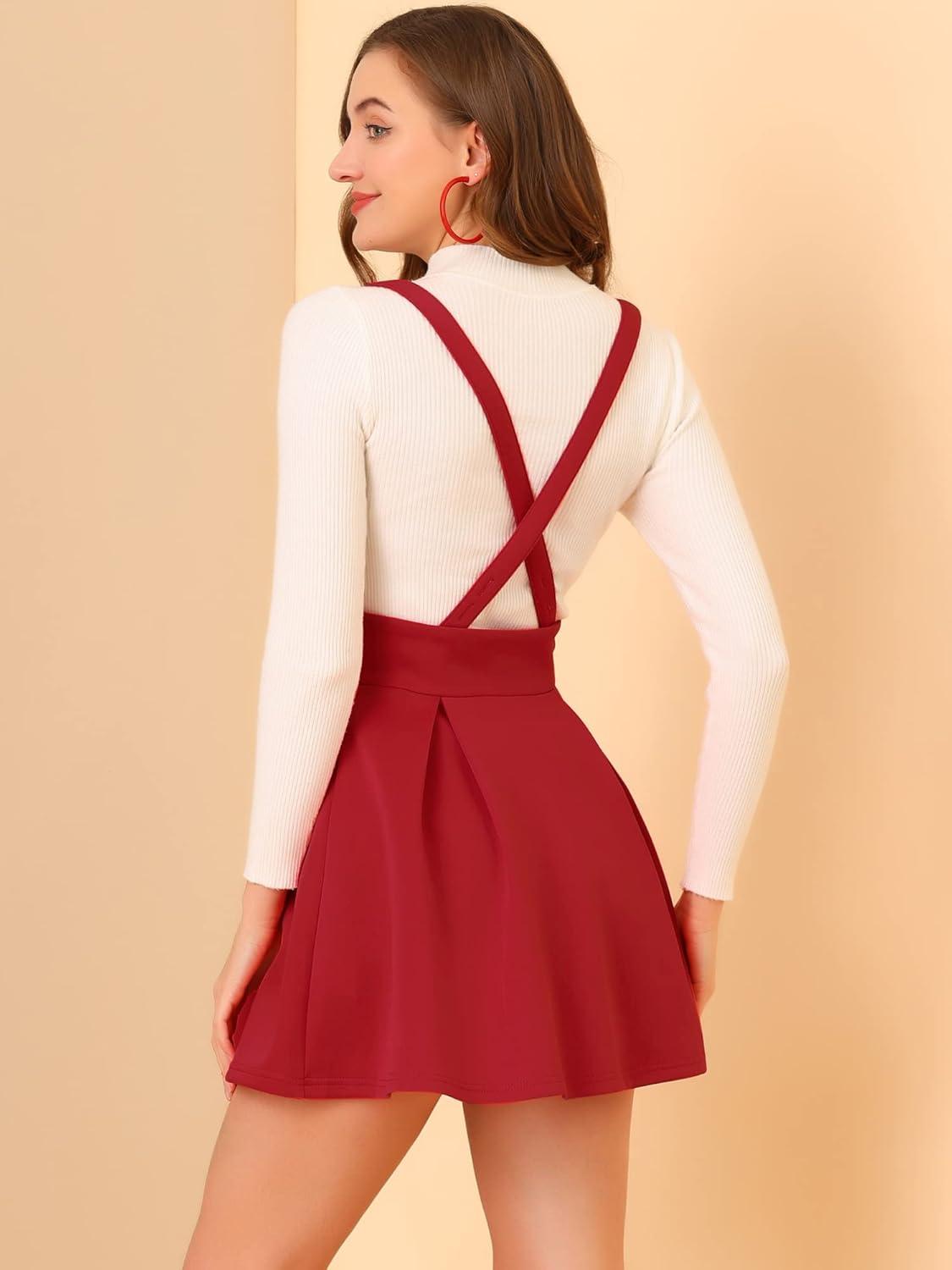 imageAllegra K Womens High Waist Brace Skirts ALine Mini Lace Up Suspender SkirtRed