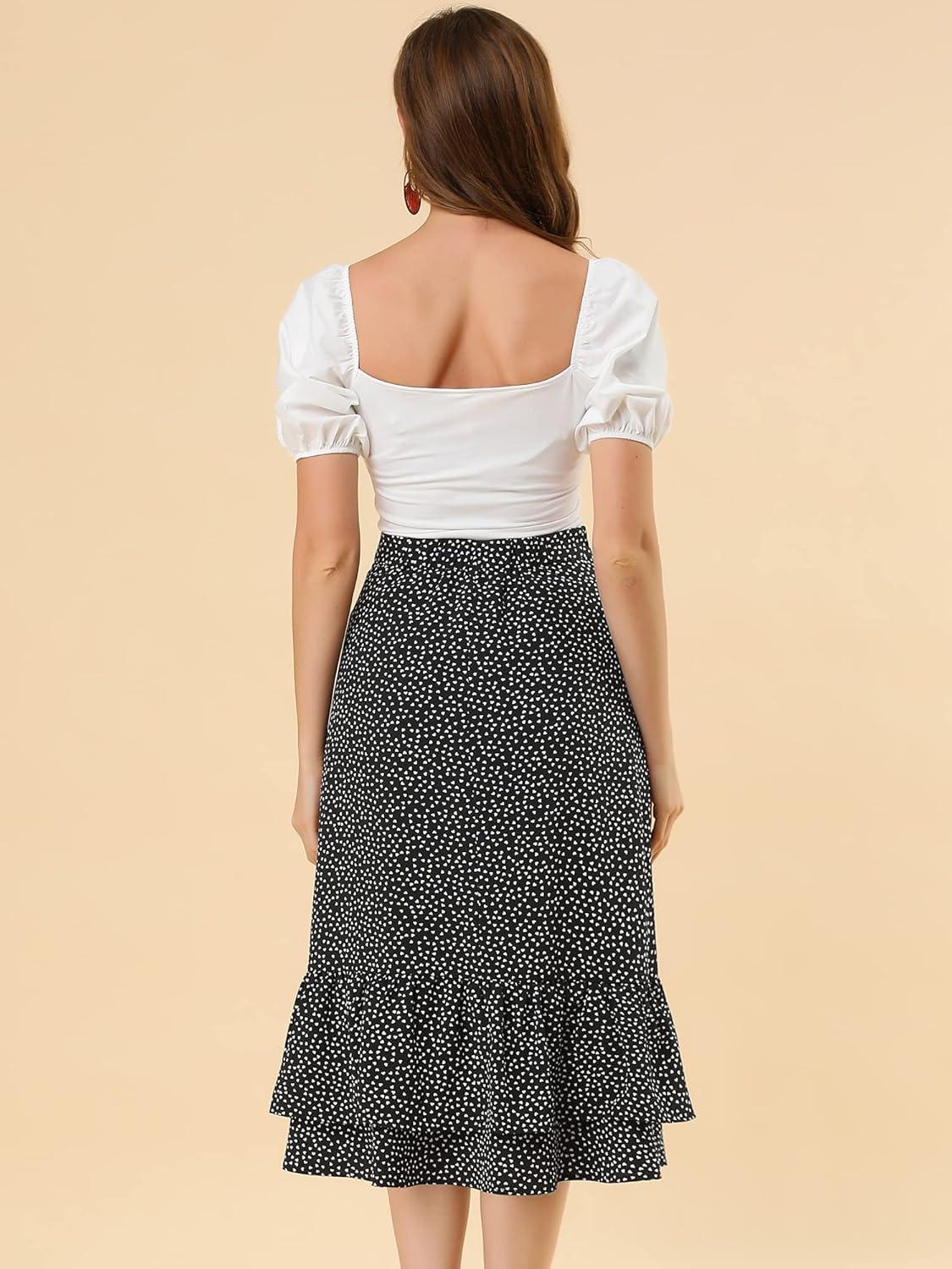 imageAllegra K Womens Printed Skirt 2025 Weekend Trendy Summer Chiffon Ruffle Tiered Flowy Midi SkirtsBlackheart