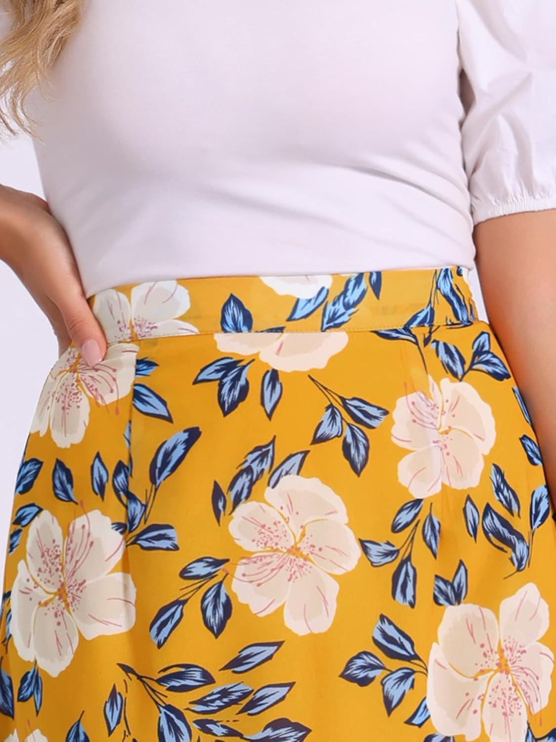 imageAllegra K Womens Printed Skirt 2025 Weekend Trendy Summer Chiffon Ruffle Tiered Flowy Midi SkirtsDark Yellowfloral
