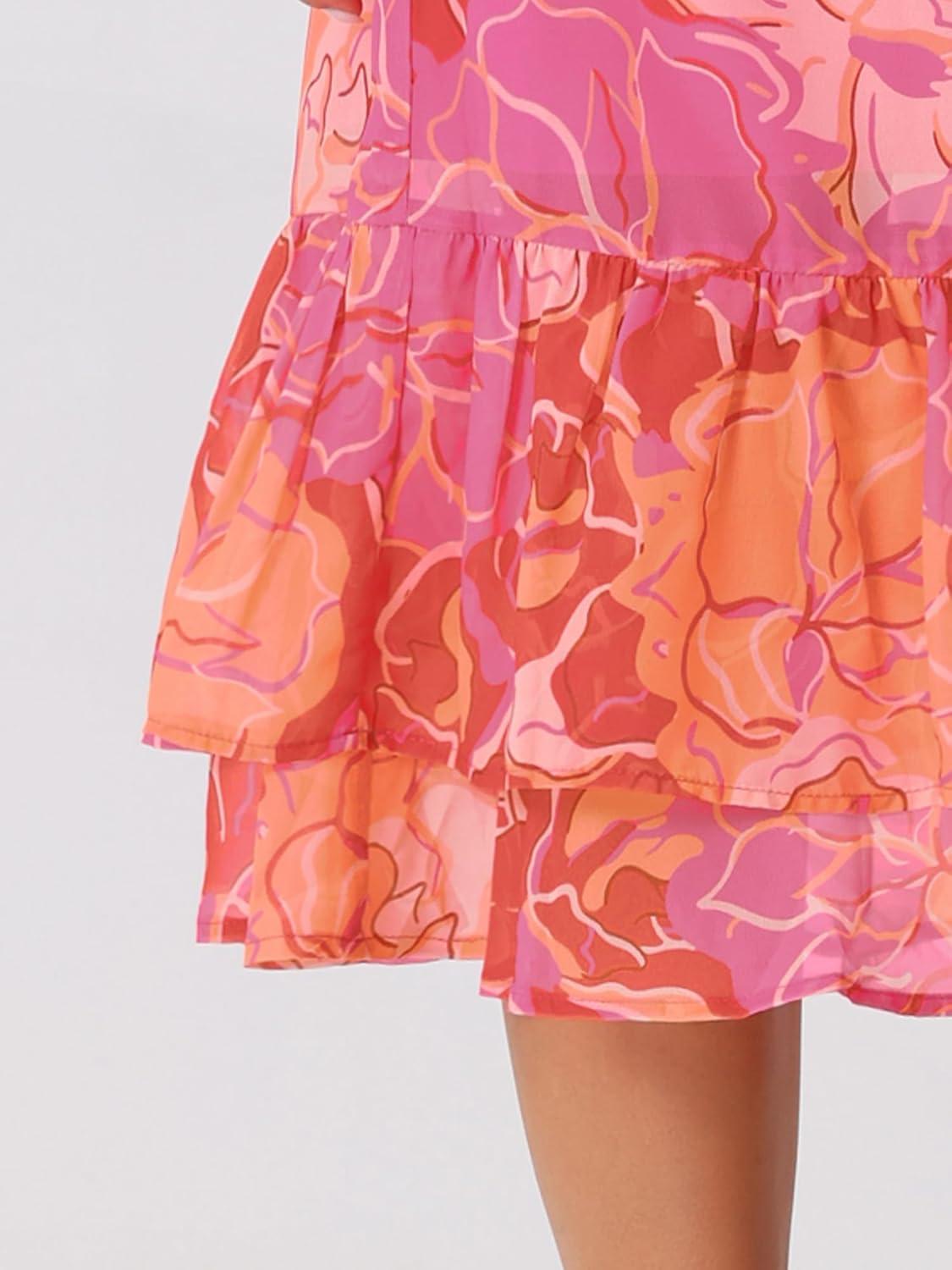 imageAllegra K Womens Printed Skirt 2025 Weekend Trendy Summer Chiffon Ruffle Tiered Flowy Midi SkirtsHot Pinkfloral