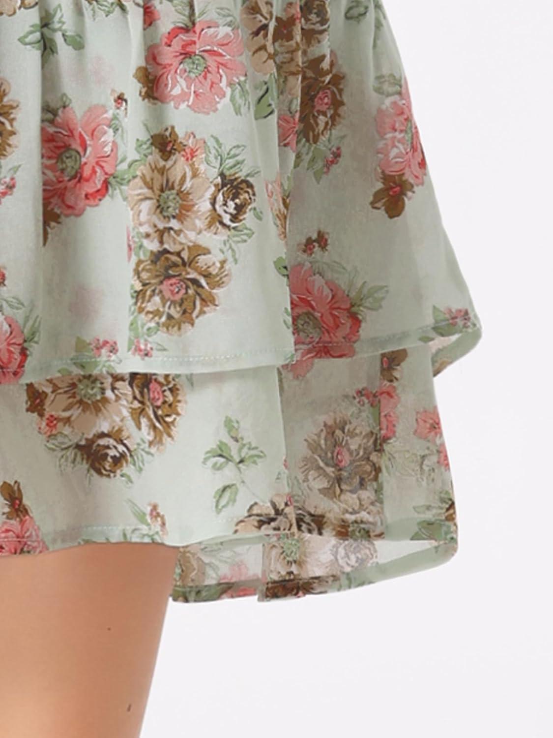 imageAllegra K Womens Printed Skirt 2025 Weekend Trendy Summer Chiffon Ruffle Tiered Flowy Midi SkirtsLight Greenfloral