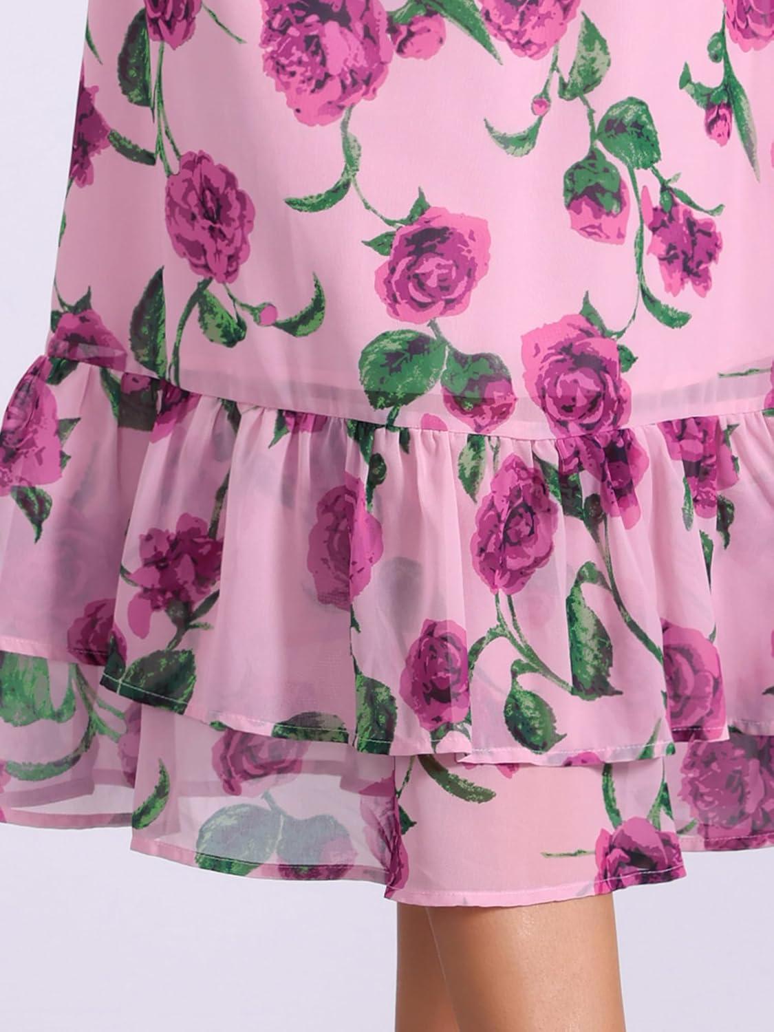 imageAllegra K Womens Printed Skirt 2025 Weekend Trendy Summer Chiffon Ruffle Tiered Flowy Midi SkirtsPink Purplefloral