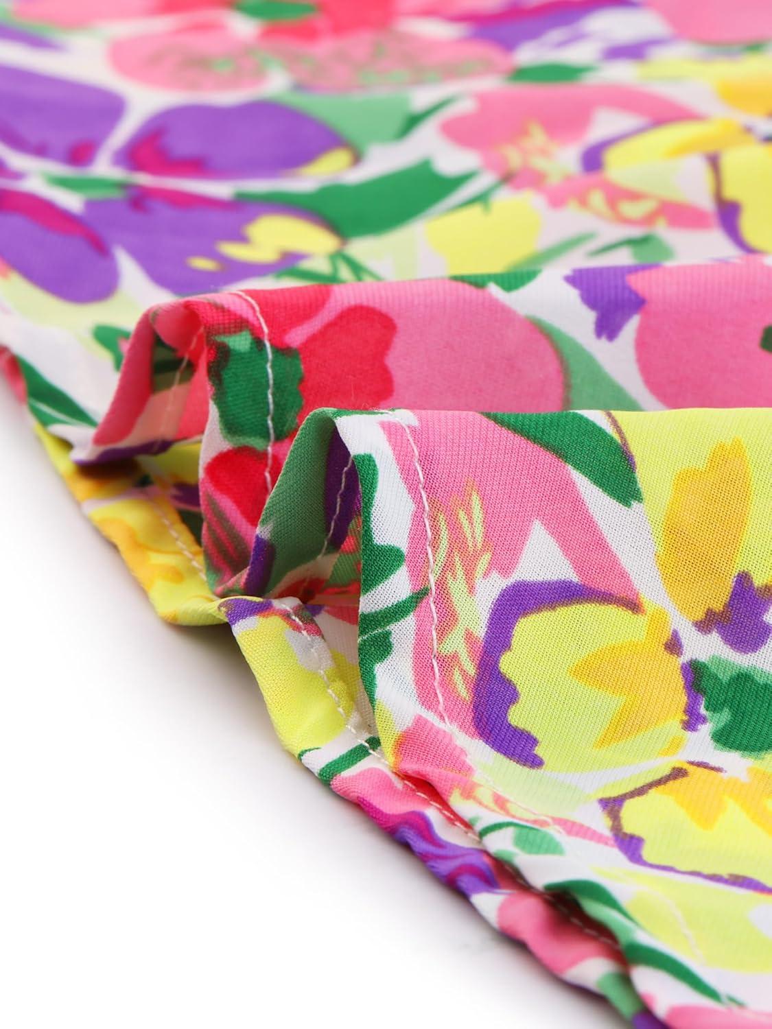 imageAllegra K Womens Printed Skirt 2025 Weekend Trendy Summer Chiffon Ruffle Tiered Flowy Midi SkirtsPurple Yellowfloral