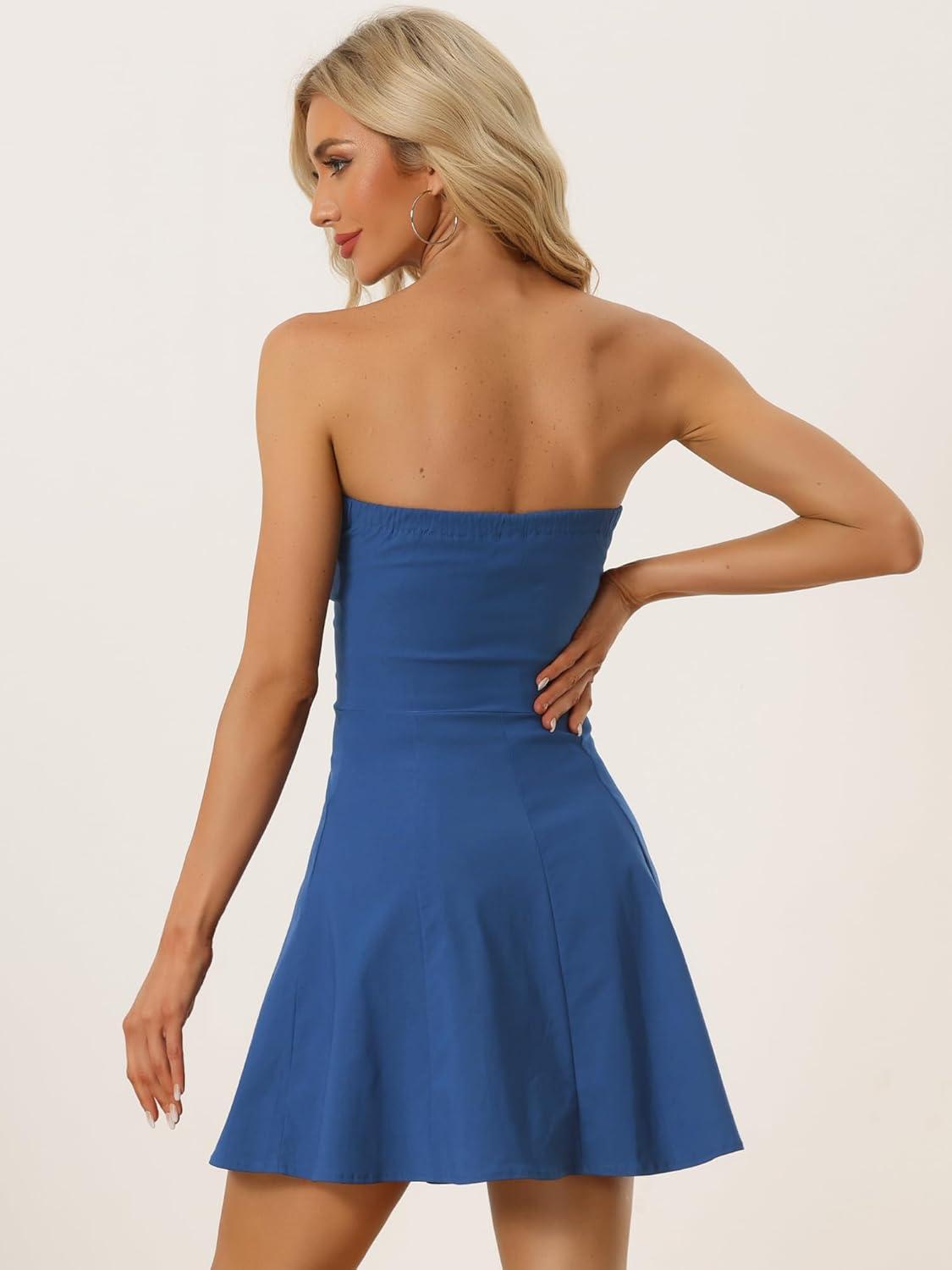 imageAllegra K Womens Sexy Strapless Party Dress Sweetheart Neck Sleeveless Mini Tube Top DressesHaze Blue