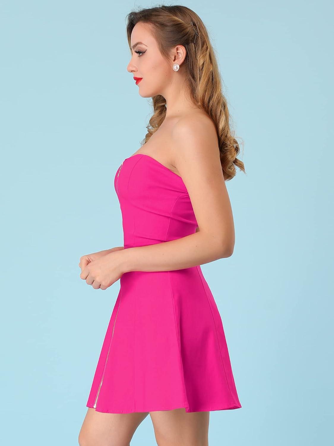 imageAllegra K Womens Sexy Strapless Party Dress Sweetheart Neck Sleeveless Mini Tube Top DressesHot Pink