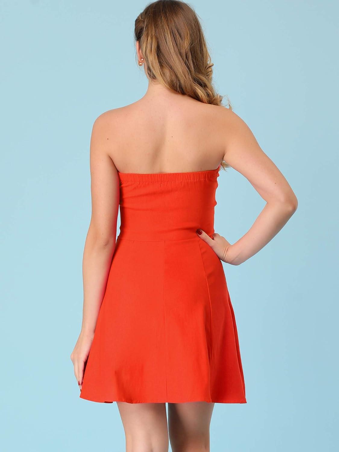 imageAllegra K Womens Sexy Strapless Party Dress Sweetheart Neck Sleeveless Mini Tube Top DressesOrange