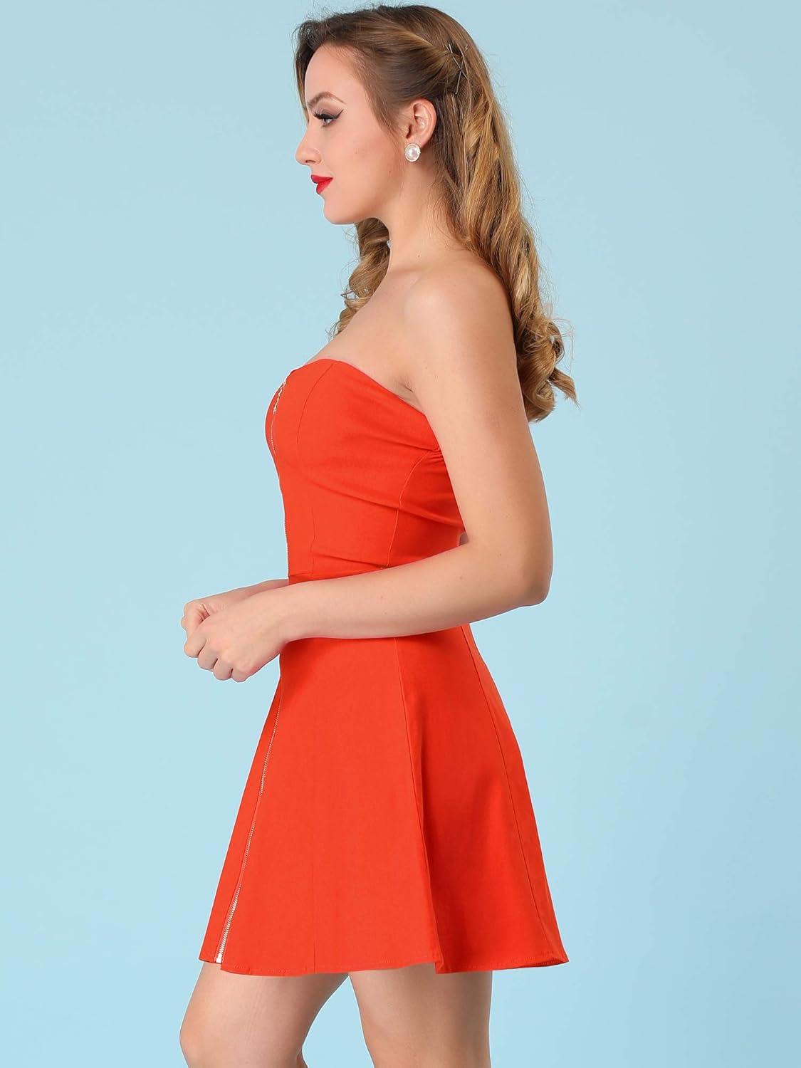 imageAllegra K Womens Sexy Strapless Party Dress Sweetheart Neck Sleeveless Mini Tube Top DressesOrange