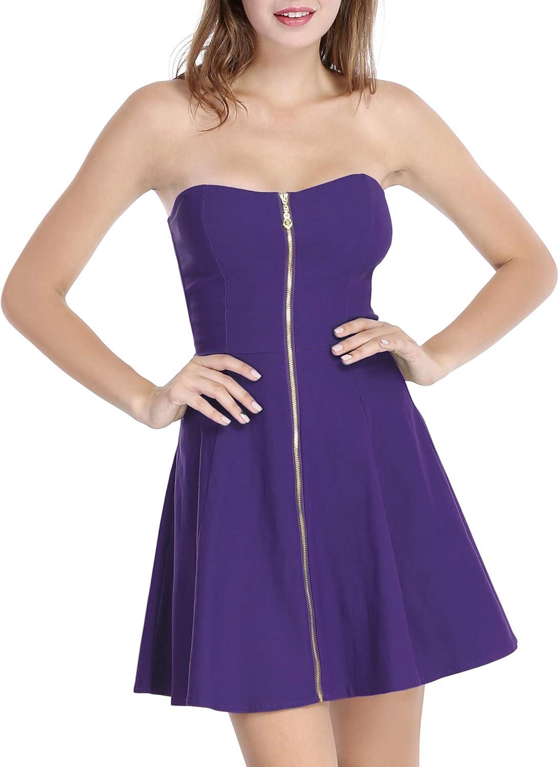 imageAllegra K Womens Sexy Strapless Party Dress Sweetheart Neck Sleeveless Mini Tube Top DressesPurple