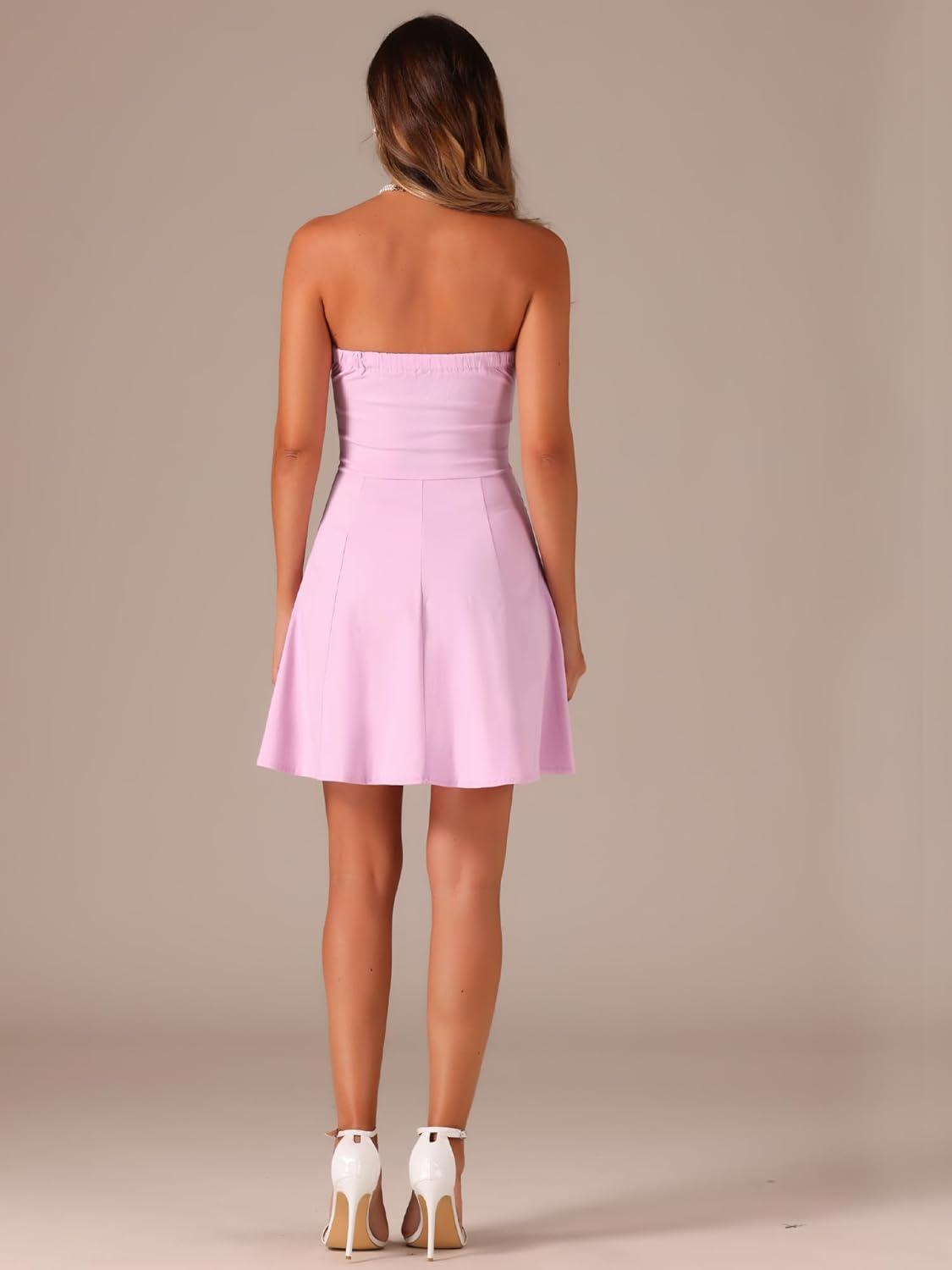 imageAllegra K Womens Sexy Strapless Party Dress Sweetheart Neck Sleeveless Mini Tube Top DressesRose Pink