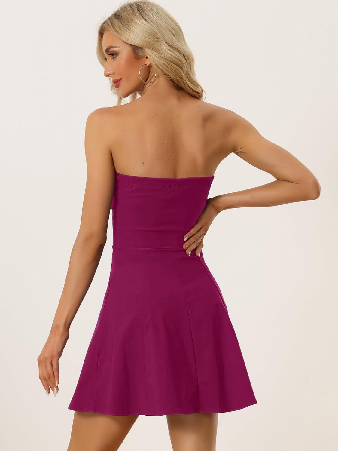 imageAllegra K Womens Sexy Strapless Party Dress Sweetheart Neck Sleeveless Mini Tube Top DressesRose Violet