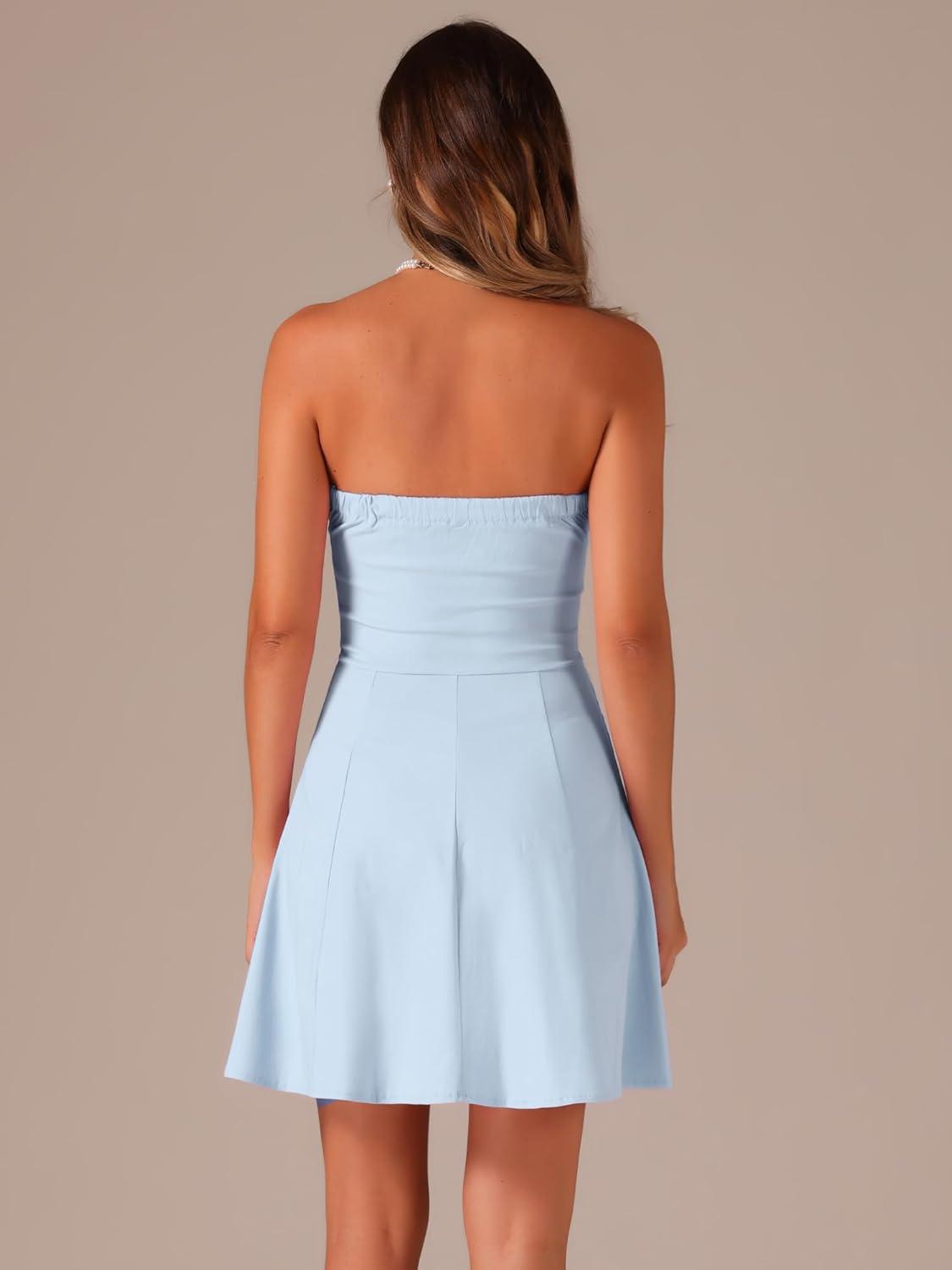 imageAllegra K Womens Sexy Strapless Party Dress Sweetheart Neck Sleeveless Mini Tube Top DressesSky Blue