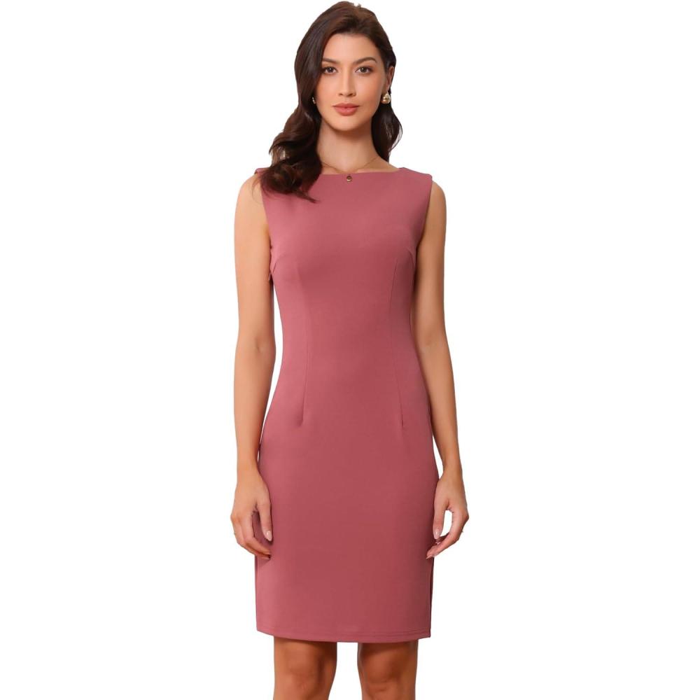 imageAllegra K Sleeveless Sheath Dress for Womens Pencil Boat Neck Business Professional Office DressesDark Red