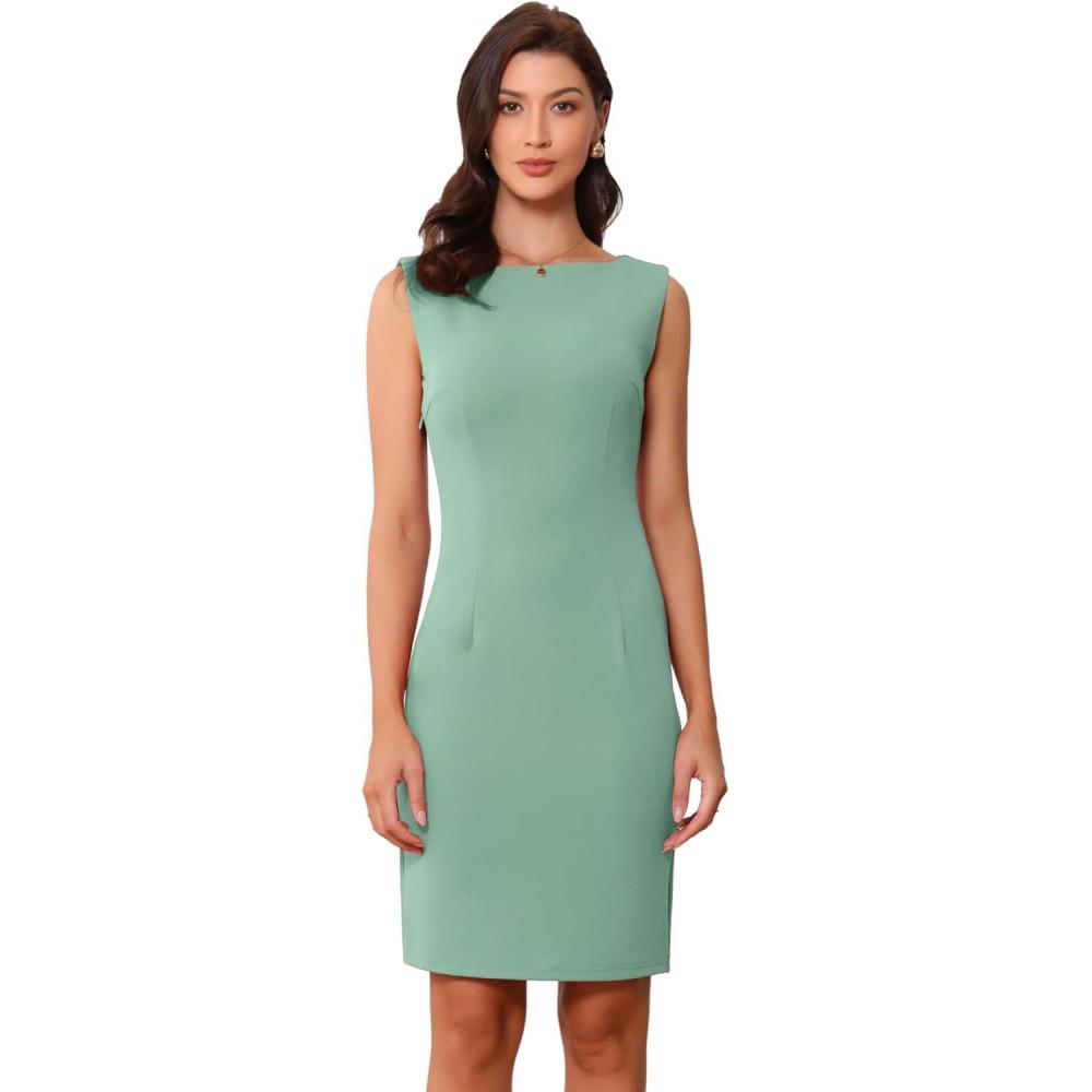 imageAllegra K Sleeveless Sheath Dress for Womens Pencil Boat Neck Business Professional Office DressesLight Green