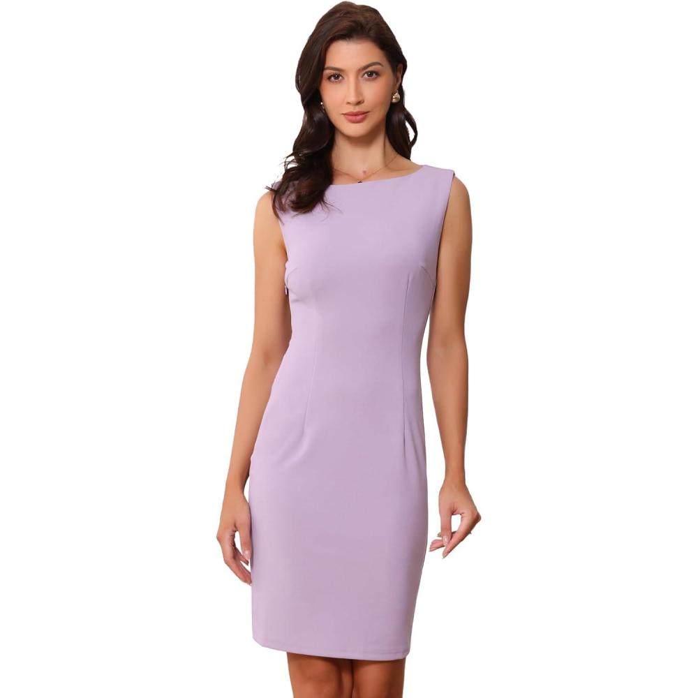 imageAllegra K Sleeveless Sheath Dress for Womens Pencil Boat Neck Business Professional Office DressesLight Purple
