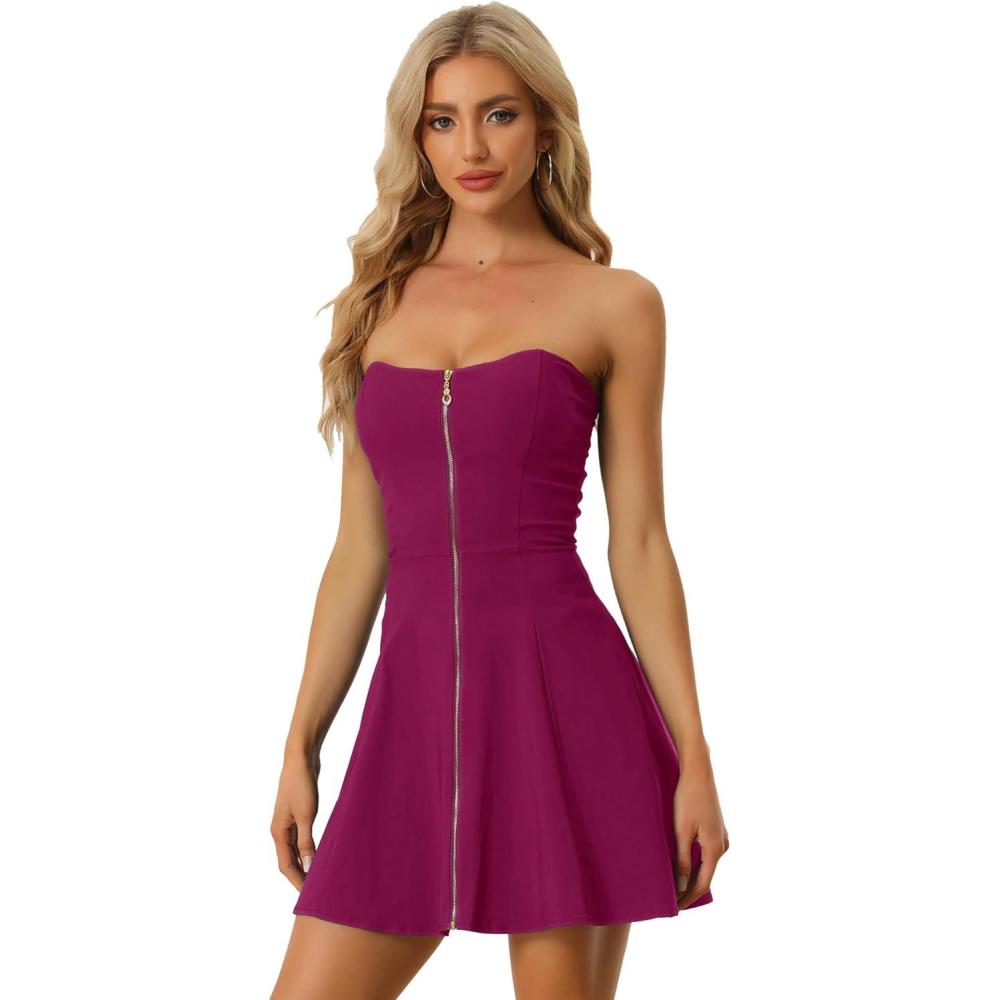 imageAllegra K Womens Sexy Strapless Party Dress Sweetheart Neck Sleeveless Mini Tube Top DressesRose Violet