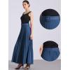imageAllegra K Long Pleated Skirt for Womens Elastic High Waist with Belt Swing Aline Work Maxi SkirtNavy Blue