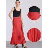 imageAllegra K Long Pleated Skirt for Womens Elastic High Waist with Belt Swing Aline Work Maxi SkirtRed