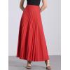 imageAllegra K Long Pleated Skirt for Womens Elastic High Waist with Belt Swing Aline Work Maxi SkirtRed