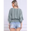 imageAllegra K Tops for Womens Summer Boho V Neck Print Chiffon Top Smocked Batwing Dolman Sleeve BlousesLight Gray Green