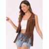 imageAllegra K Womens Fringe Vest Open Front Western 70s Outfits Faux Suede Tassel CardiganDark Khaki