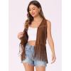 imageAllegra K Womens Fringe Vest Open Front Western 70s Outfits Faux Suede Tassel CardiganDark Khaki